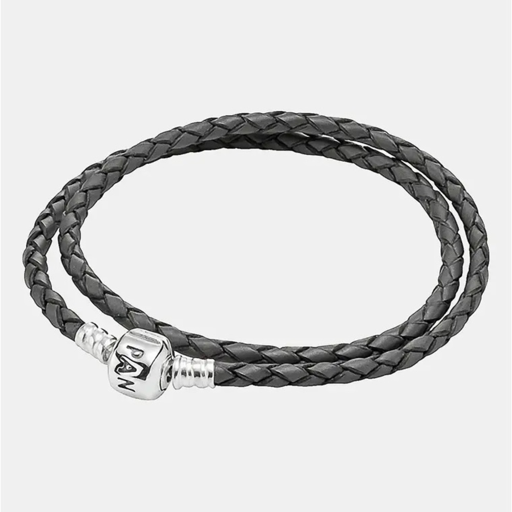 Pandora Leather Double Wrap Bracelet Gray